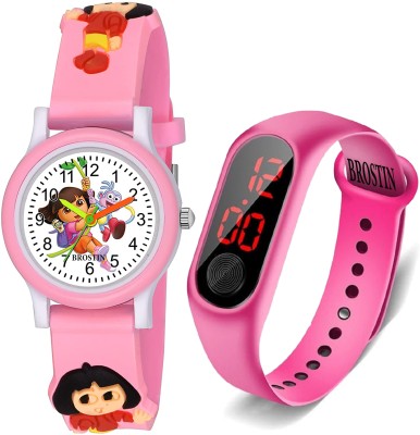 Brostin B7868N Digital Girls Pink Glowing Dora Watch/Pink Band Combo- For Girls Analog Watch  - For Boys & Girls