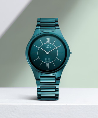 Titan Edge Ceramic Quartz in Glossy Electric Blue Dial Analog Watch  - For Men
