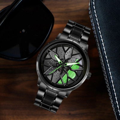 Spinner Car wheel watch | Spinning watch | Roatating watch | Gyro watch | Green watch Analog Watch  - For Men