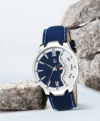 WIZARD TIMES LS28212 Bleed Blue Day and Date Functioning Strap Adult Quartz Analog Watch  - For Men