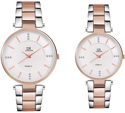 IIK Collection IIK-033M-1033W Couple Watches Silver Formal Dial & Silver Rose Gold Strap Pair (Pack Of 2) Analog Watch  - For Men & Women
