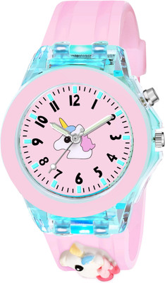 MAAN INTERNATIONAL Pink-Unicorn Multicolor Lights 3D Cute Cartoon Multi Function Silicone Strap Kidd's Boys Analog Watch  - For Boys & Girls