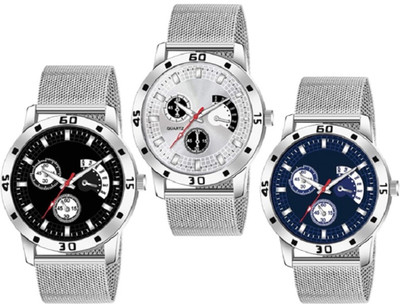 Sprinta 3Combo Avio Sefar Strap BK-SL-BL Mina Slim Fit Casual Stylish Attractive Chronograph Pattern Designers Analog Watch  - For Men