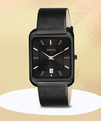 NOVA Slim watch All Black Thin With Date Leather Strap watch Analog Watch  - For Men
