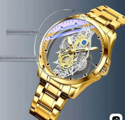 Glowme SkeletonRound Glowme Sketeton Round Gold Analog Mens Watch Analog Watch  - For Men