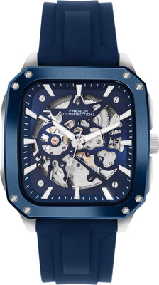 French Connection Siloflex See Through Blue Square Dial | Blue Silicone Strap Automatic for Men's Analog Watch  - For Men