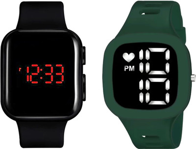 KIMY NM-2KM5-5SS (Black & Green) KIMY Digital LED Display Square combo Wrist Watch for Men Boys Pack of 2 watches Digital Watch  - For Men