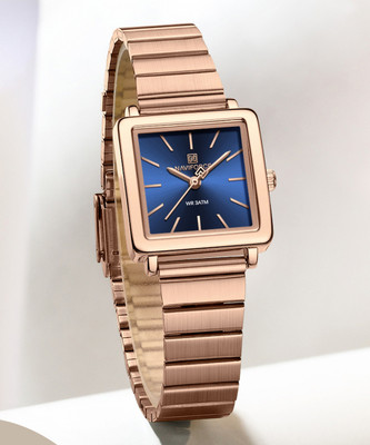 NAVIFORCE NF5048 Modern Blue sunburst pattern square dial with rosegold Strap Analog Watch  - For Women