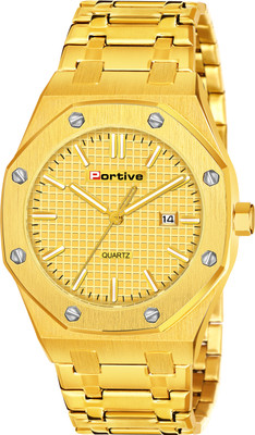 iCome 3001 Plain Gold Black Dial Portive Casual Analog Blue Date Display Stainless Steel Strap Analog Watch  - For Men