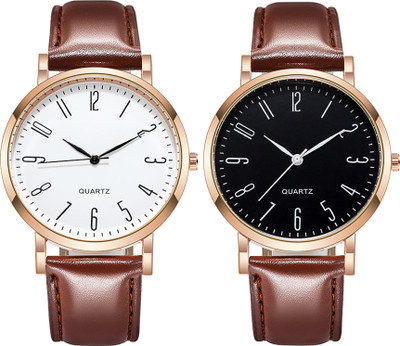 casera 601 combo2 Combo 2 Leathers Strap Designers Rose Gold Case Watch Analog Watch  - For Men