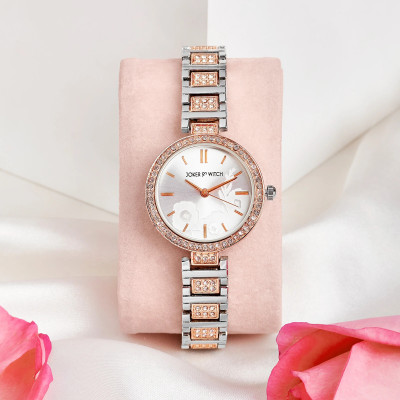 Joker & Witch Astrielle Silver Watch with Rhinestone-Accented Chain Link Strap Analog Watch  - For Women