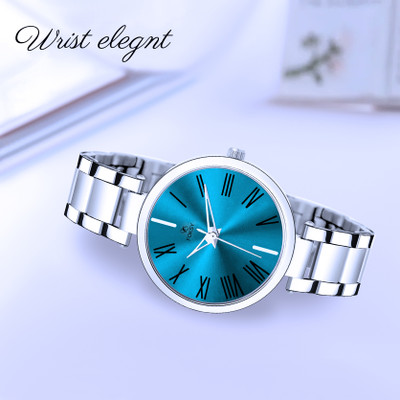Foksy FKS-2061W Green Round Dial with Silver Stainless Steel Metallic Bracelet Strap Analog Watch  - For Women