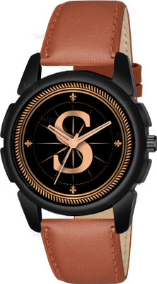 SKOAL Fancy Design Stylish ALPHABET S Dial Beige Leather Strap Men Wrist Watch Analog Watch  - For Men