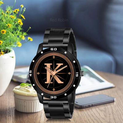 Talgo ALPHA-K-AVO-BLK-CDBLK Fancy Design Stylish ALPHABET K Dial Black Leather Strap Men Wrist Watch Analog Watch  - For Boys