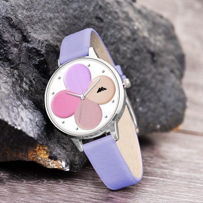 Loretta Pink Color Latest Four Colorblock Flower Design Leather Belt Slim Dial Women Analog Watch  - For Girls
