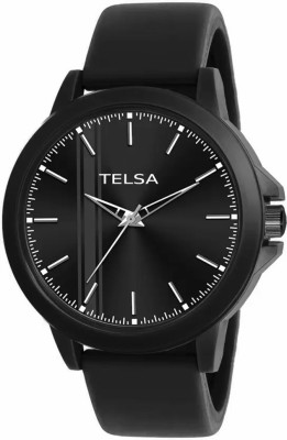 Telsa TS_PV092 Black Dial Black PVC Strap Analog Watch  - For Men