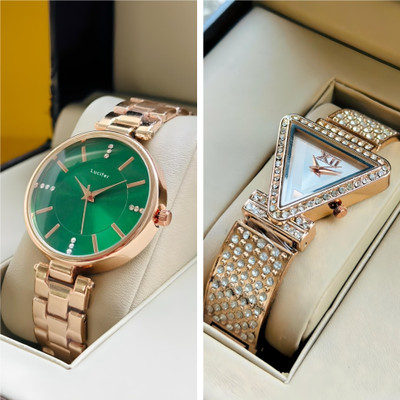 Lucifer DRW1 GREEN - DRW33 ROSEGOLD Premium, Stylish Wrist Watch with Rose Gold Chain women watch combo Pack 2 Analog Watch  - For Women