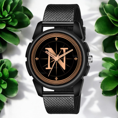 Natrix ALPHA-N-J16-BLK-SFR Fancy Design Stylish ALPHABET N Dial Black Leather Strap Men Wrist Watch Analog Watch  - For Boys