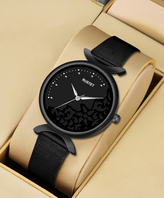 RUSTET LD-L21-BLK-CH LD-L21-BLK-CH Black Mesh Strap Girls Analog Watch  - For Girls