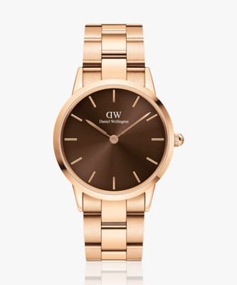 DANIEL WELLINGTON Iconic Link Amber 36 RG Brown Iconic Link Amber Brown color Round - 36 mm diameter Analog Watch  - For Men & Women