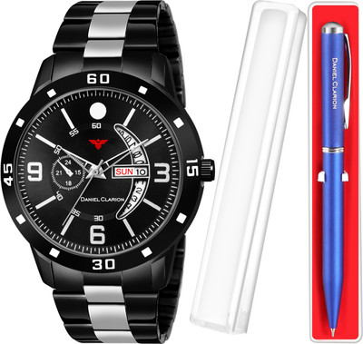 DANIEL CLARION DC-1117-Black+Blue Pen Day and date Analog watch for men with Red Ball Pen Analog Watch - For Boys DANIEL CLARION DC-1117-Black+Blue Pen Day and date Analog watch for men with Red Ball Pen Analog Watch - For Boys