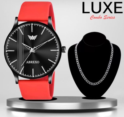 ABREXO Black Dial Red Silicone Strap Wrist Watch with Sehwag Chain Special Combo Analog Watch  - For Men