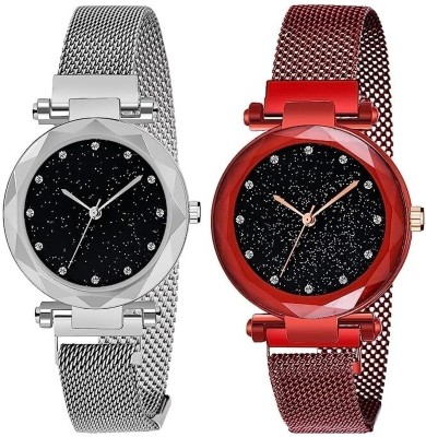SHURAI Red_silver watch for lades stylish latest Magnetic Strap watch for girls or women Analog Watch  - For Girls