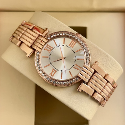 SICKVED Party Wear Classic Wear WATCH FOR WOMEN | DIAMONDED STUDDED CASE|| WHITE DIAL|| ROSE GOLD BRACELET CHAIN Analog Watch  - For Women