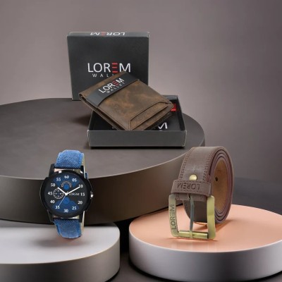 LOREM FZ-LR02-WL04-BL02 Combo Of Artificial Leather Belt-Wallet & Analog Watch  - For Men