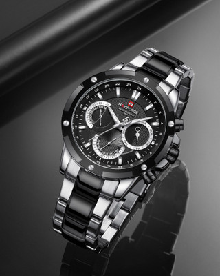 NAVIFORCE 9196 black and silver steel strap with working chronograph new style for daily life Analog Watch  - For Men