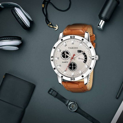 Tarido Classic white dial brown leather strap analog wrist Analog Watch  - For Men