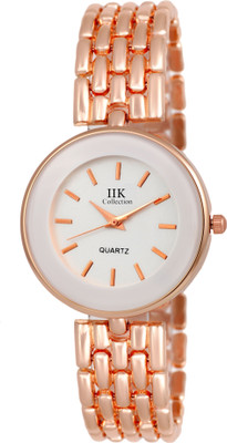 IIK Collection 1062W Watches for Women Round White Studded Dial with RoseGold Bracelet Chain Strap Analog Watch  - For Women