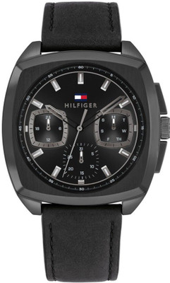 TOMMY HILFIGER s Multifuction Black Stainless Steel & Leather Strap Analog Watch  - For Men