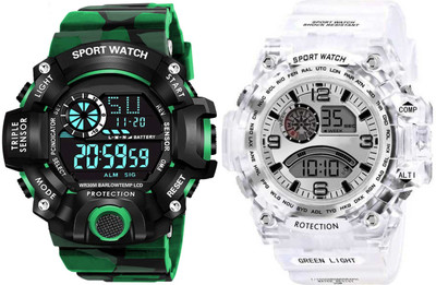 The Shopoholic Digital Watch Army Green White Color Strap Waterproof Digital Sports Digital Watch  - For Men