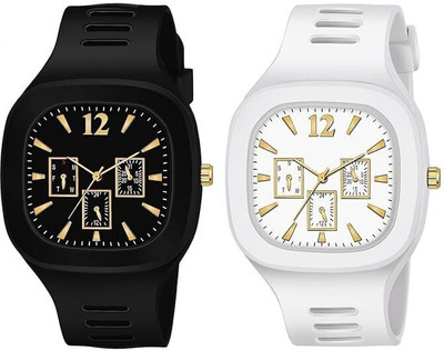 dmash Square DIAL Analog Silicon Strap ADDI Stylish Designer Analog Watch Combo of 2 Analog Watch  - For Men