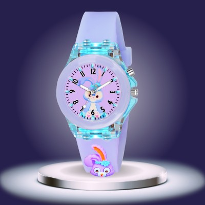 Scarter Stylish Multi-color Light With Purple Rabbit 3D Cartoon Analog Watch  - For Girls