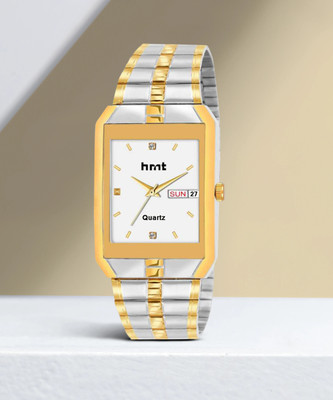 HMT DLX HMTS Day & Date Series Two Tone Plating Golden Metal Wrist Watch Analog Watch  - For Men