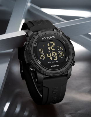 NAVIFORC NF7104BB Black silicone light weight strap multi-function round dial Digital Watch  - For Men