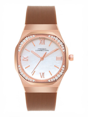 French Connection Luxe LUXE Rhinestioe White MOP Dial | Women's Brown Analog Watch  - For Women