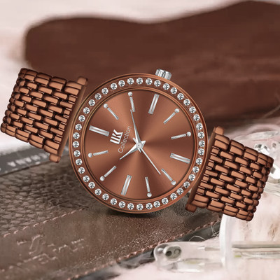 IIK Collection IIK-3143W Watch for Women Round Formal Brown Dial with Brown Metallic Bracelet Strap Analog Watch  - For Women