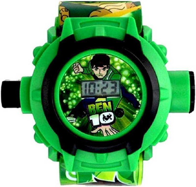 BST Spiderman/Barbie/Ben 10 / Marvel Avengers Digital Watch with 24 Image Projection Golden Dial Navy Blue Square WOMEN WATCH Analog Watch  - For Boys & Girls
