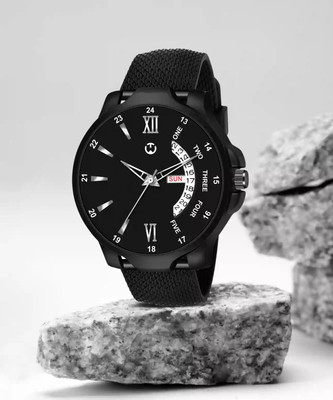 WIZARD TIMES Men's Watch Black Rubber Strap Black Day & Date Dial Water Resistant Analog Watch  - For Men