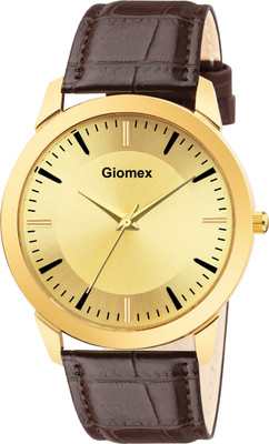 Giomex GMA0L739 Gold Round Dial with Brown Leather Strap Watch for Men Analog Watch  - For Men