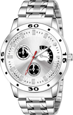 KRUNESH ENTERPRISE Silver Round Dial Sliver Strap Day & Date Watch Analog Watch  - For Men