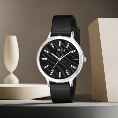LOREM LR345 Luxurious Black Designer Dial-Black Silicone Strap Analog Watch  - For Women