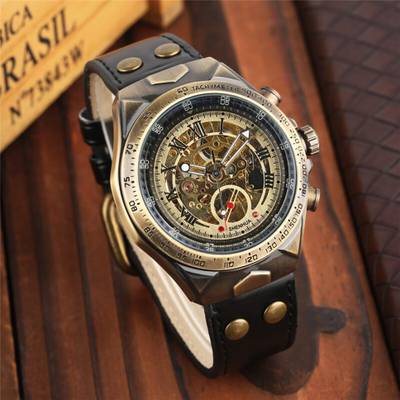 Forsining Série Mystère d'Art Vintage Engraved Rotatable Bezel Self Winding Automatic Tourbillon Blue Moon Mechanical Analog Watch  - For Men
