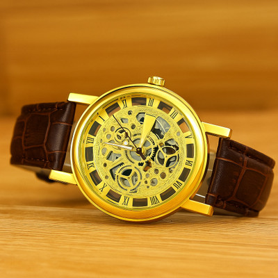 Compact enterprise SkeletonX Gold Dial Brown Strap Analog Watch for Men GoldGear Series Analog Watch  - For Men