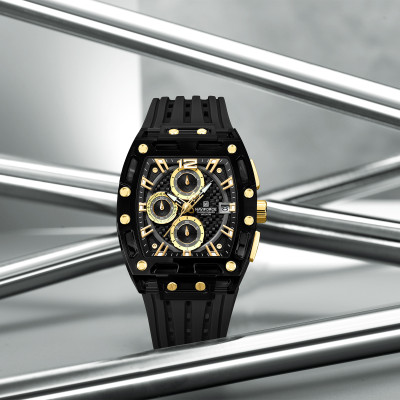 NAVIFORCE NF7105 Distinctive tonneau-shaped case With Black silicone strap Analog Watch  - For Men