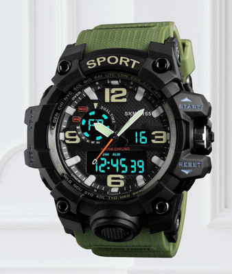AWEX SKM 1155 Green Sports Watch with Multiple Features and a Green Strap Analog-Digital Watch  - For Boys
