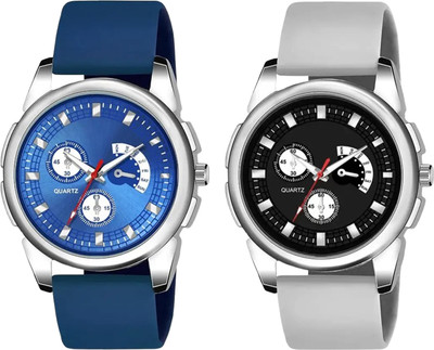 ETLIS Pack of 2 Soft Silicone Strap Casual Combo Analog Watch  - For Men